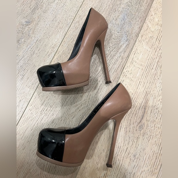 Saint Laurent Brown & Black Leather Tribtoo Platform Pumps Size 37 - Picture 8 of 11